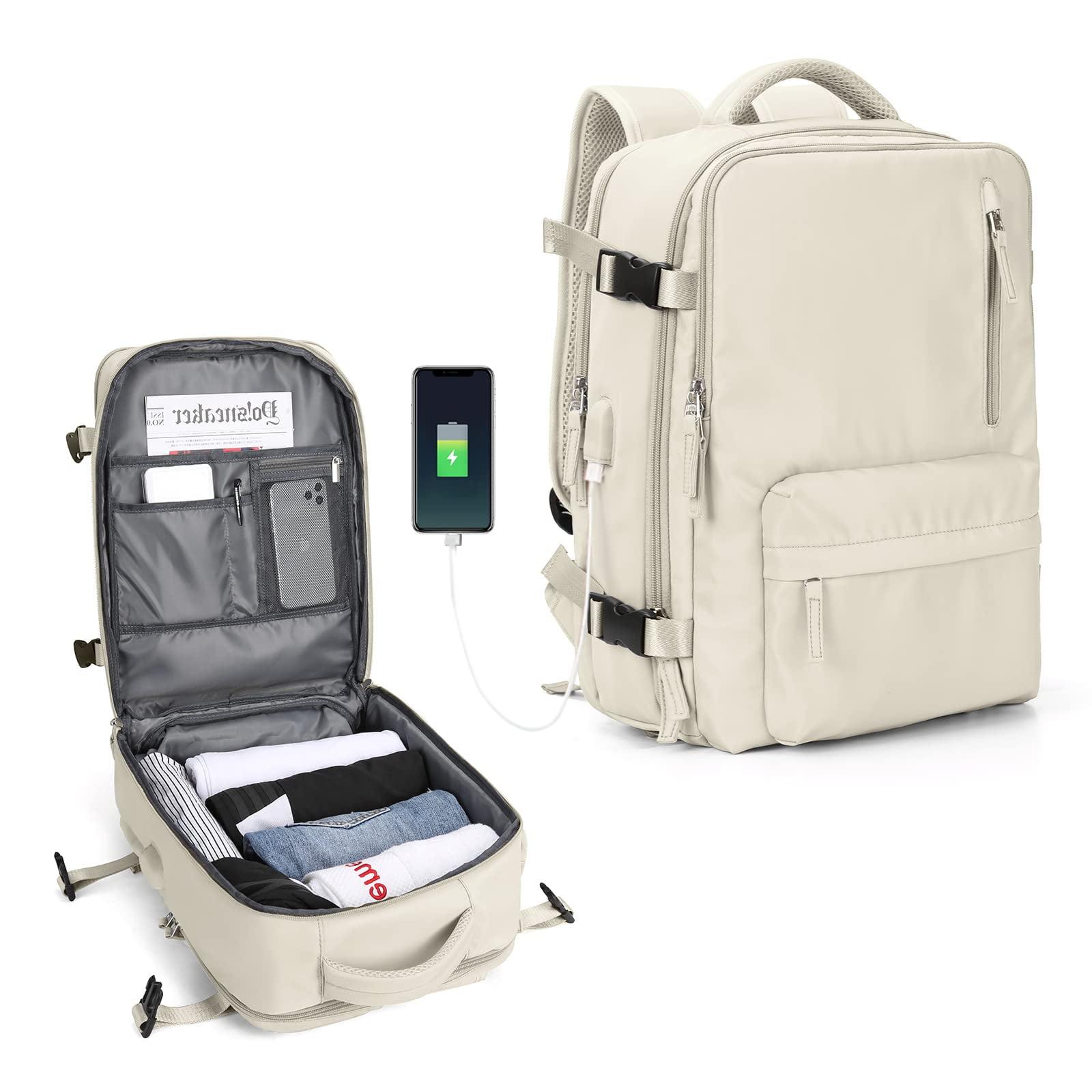 Mochila Viaje De Gran Capacidad Antirrobo Impermeable Con Puerto Usb Beige