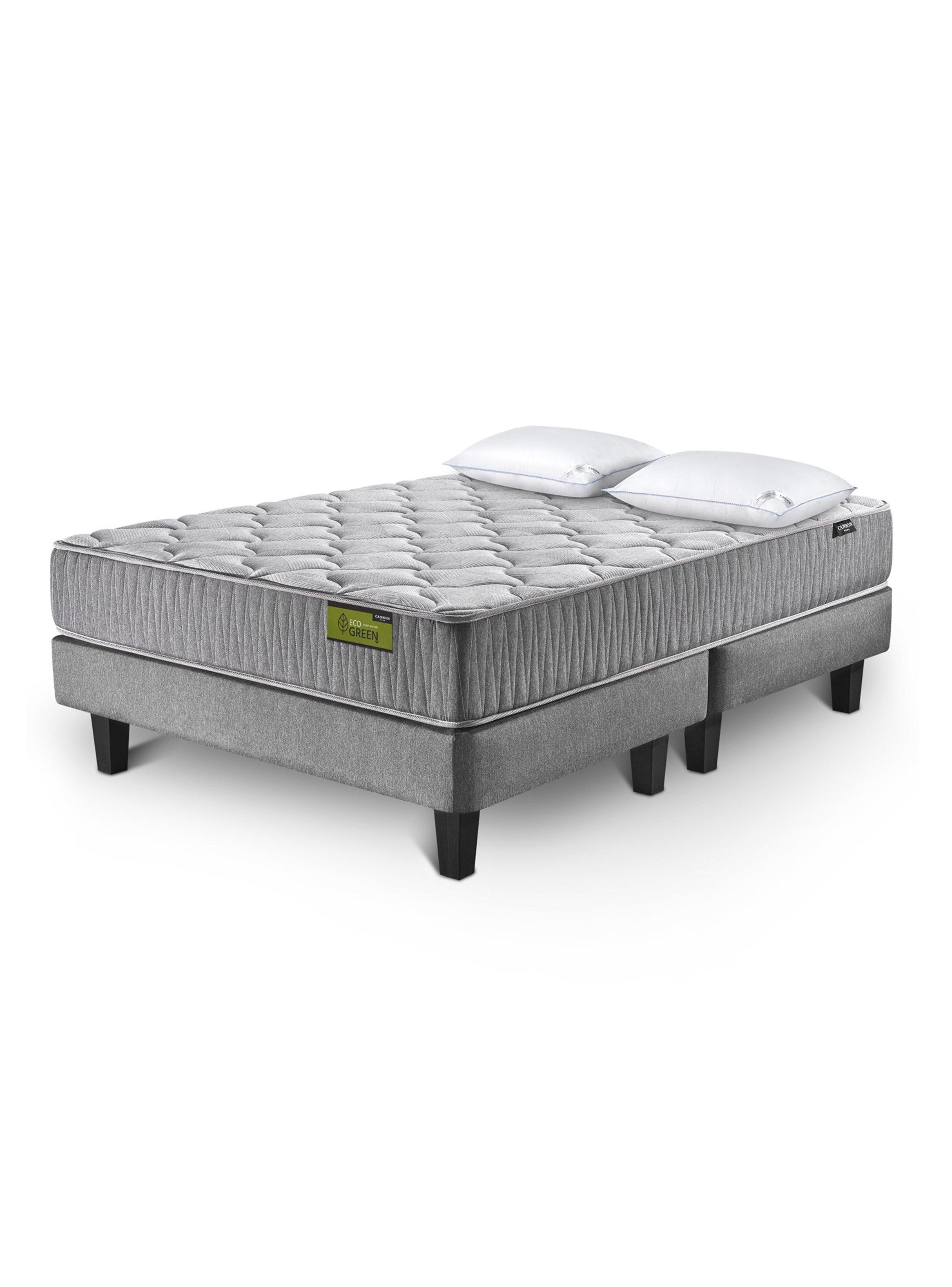 Cama Europea Eco Green 2 Plazas Base Dividida + Set Almohadas Dowm Alternative