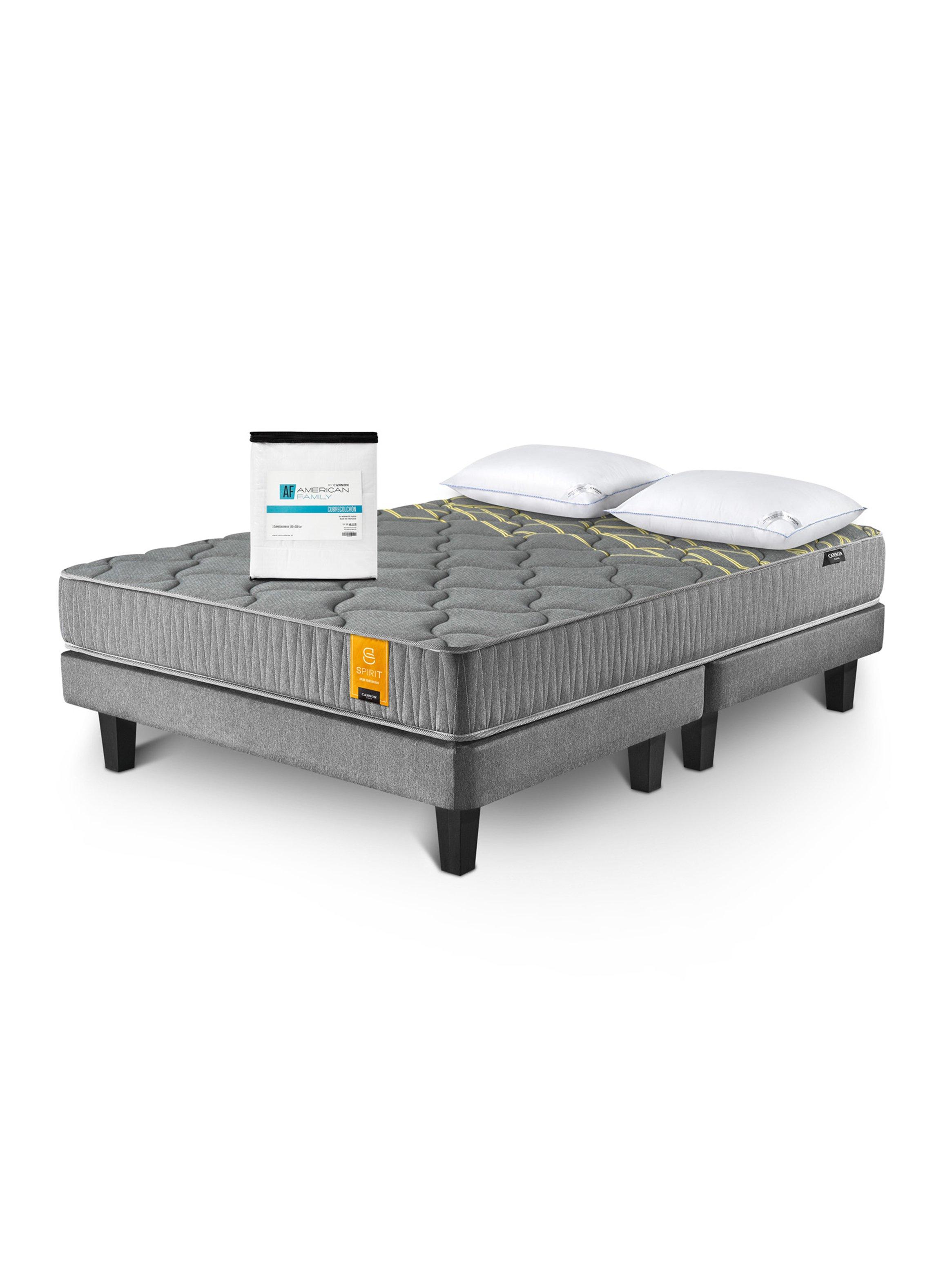 Cama Europea Spirit 2 Plazas Base Dividida + Set Almohadas + Cubrecolchón